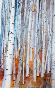 Marie Sanderson • <em>Autumn Birches</em> • Watercolor • 9“×14“ • $275.00