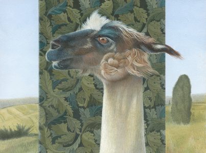 Karen Ackoff • <em>Riatta: Portrait of a Llama</em> • Egg tempura on panel • 8“×6“ • NFS