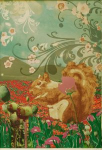 Patricia Hunsinger • <em>Poppy Squirrel</em> • Screenprint, archival ink • 24¼“×32½“ • $300.00<a class="purchase" href="https://state-of-the-art-gallery.square.site/product/patricia-hunsinger-poppy-squirrel/288" target="_blank">Buy</a>