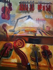 Irina Kassabova • <em>The Light of the Luthier</em> • Oil on canvas • 30“×40“ • $630.00<a class="purchase" href="https://state-of-the-art-gallery.square.site/product/irina-kassabova-the-light-of-the-luthier/408" target="_blank">Buy</a>