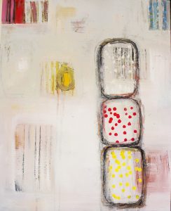 Ethel Vrana • <em>Dots and Stripes</em> • Oil on canvas • 16“×20“ • $475.00<a class="purchase" href="https://state-of-the-art-gallery.square.site/product/ethel-vrana-dots-and-stripes/513" target="_blank">Buy</a>