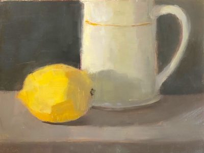 Ileen Kaplan • <em>Lemon and Cup</em> • Oil on panel • 8“×6“ • $50.00<a class="purchase" href="https://state-of-the-art-gallery.square.site/product/ileen-kaplan-lemon-and-cup/546" target="_blank">Buy</a>