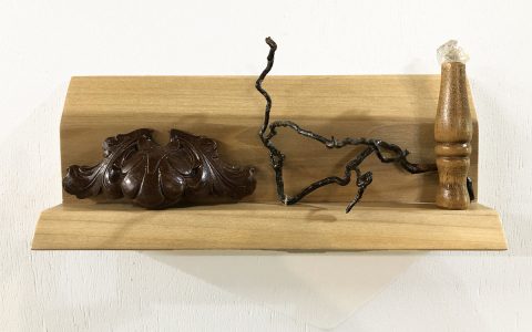 Eva M. Capobianco • <em>Off the Wall</em> • Found wood • 10½“×5“×2¼“ • $50.00<a class="purchase" href="https://state-of-the-art-gallery.square.site/product/eva-m-capobianco-off-the-wall/552" target="_blank">Buy</a>