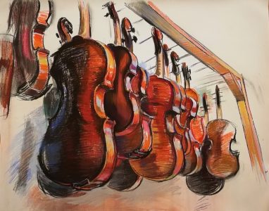 Irina Kassabova • <em>In the Repair Shop</em> • Charcoal and pastel • 46“×39“ • $750.00<a class="purchase" href="https://state-of-the-art-gallery.square.site/product/irina-kassabova-in-the-repair-shop/574" target="_blank">Buy</a>